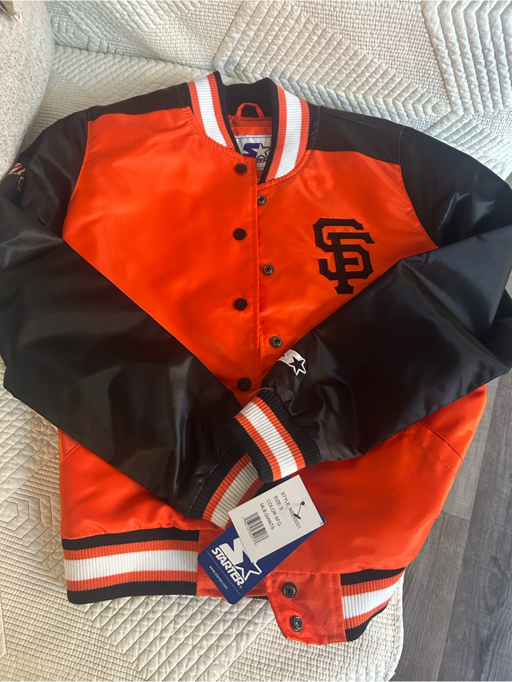 STARTER Kids Orange and Black Satin Team Bomber Jacket